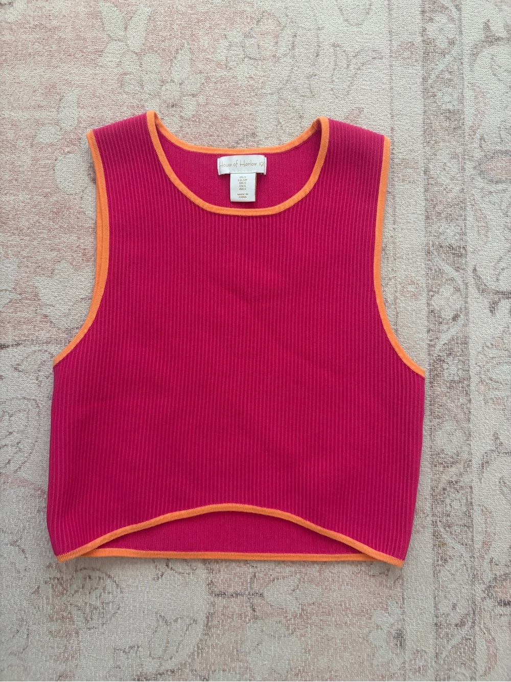 House of Harlow Women’s ' Pink Ribbed Crop Tank with Orange Trim